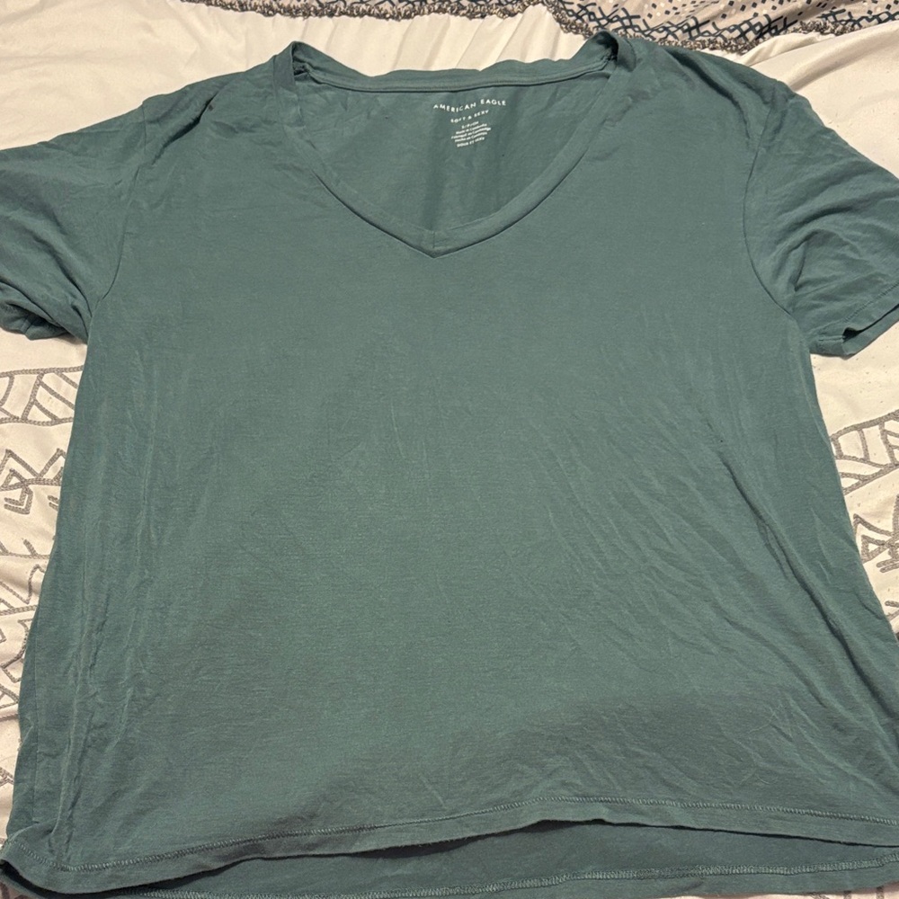 American Eagle Outfitters V-Neck Short Sleeve Top - Teal